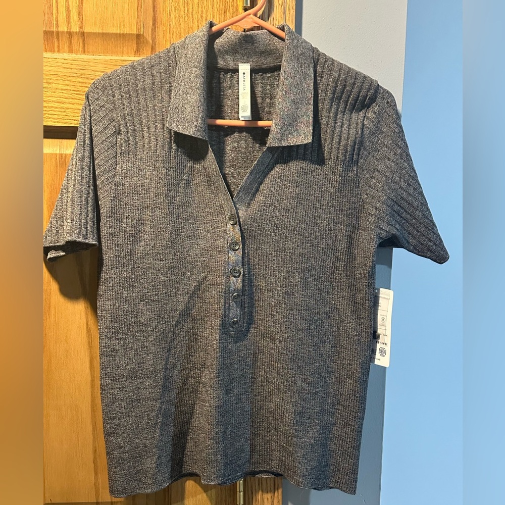 NWT Athleta Luxe Seamless Polo Tee Gray size XL